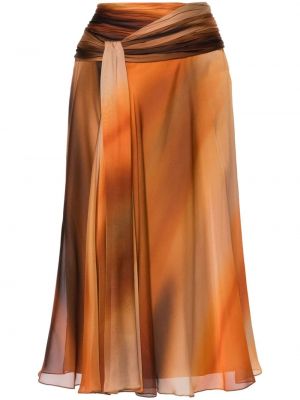 Šifonové hedvábné midi sukně Alberta Ferretti hnědé