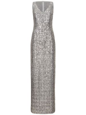 Sukienka długa z dekoltem w serek Michael Kors Collection srebrna