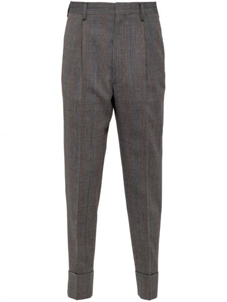 Volnene hlače s karirastim vzorcem Prada siva
