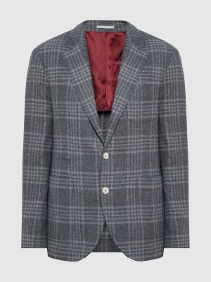 Клетчатый шелковый шерстяной пиджак Brunello Cucinelli серый