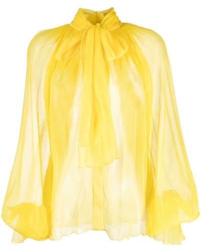 Μεταξωτή μπλούζα με φιόγκο με διαφανεια Atu Body Couture κίτρινο