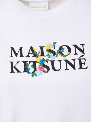 Koszulka bawełniana w kwiatki z nadrukiem Maison Kitsune biała