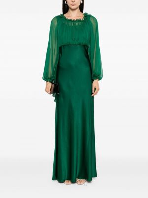 Drapované šifonové hedvábné večerní šaty Alberta Ferretti zelené
