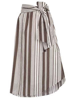 Prugasta pamučna svilena midi suknja Brunello Cucinelli smeđa