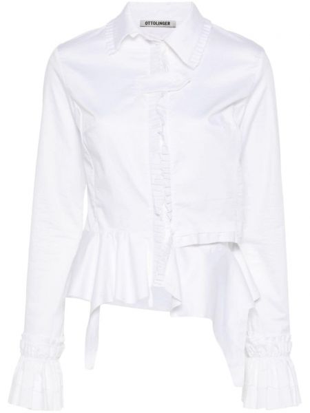 Ασύμμετρη βαμβακερή μπλούζα με βολάν Ottolinger λευκό