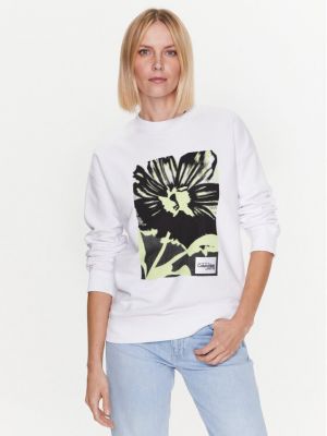 Laza szabású virágos pulóver nyomtatás Calvin Klein fehér