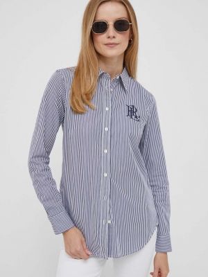 Bavlněné slim fit tričko Lauren Ralph Lauren modré