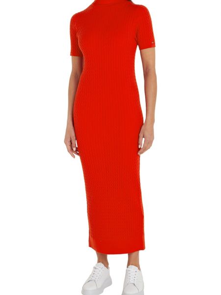 Трикотажное хлопковое длинное платье Tommy Hilfiger красное