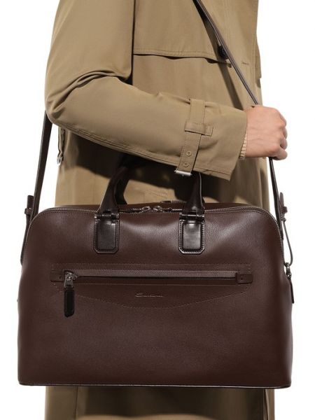 Кожаная сумка для ноутбука Santoni коричневая