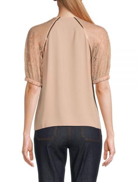 Кружевная шелковая блузка с пышными рукавами Bottega Veneta розовая