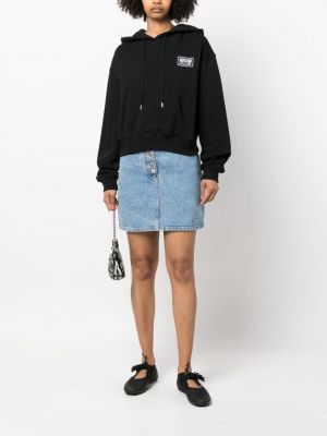 Medvilninis siuvinėtas džemperis su gobtuvu Moschino Jeans juoda