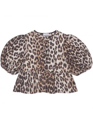 Пеплум блуза с принт с леопардов принт Ganni кафяво