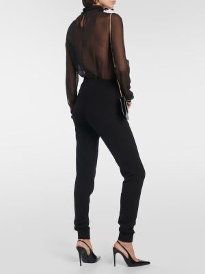 Spodnie z kaszmiru slim fit Saint Laurent czarne