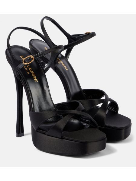 Plattform satin sandaletter Saint Laurent svart