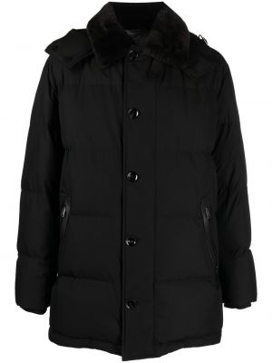 Пухено палто с качулка Brioni черно