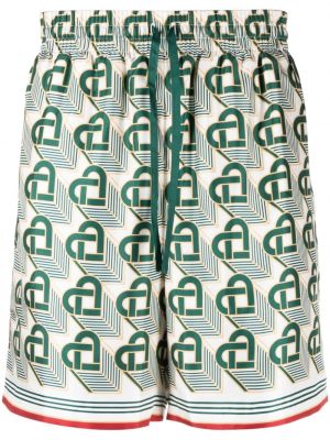Svilene bermuda kratke hlače z vzorcem srca Casablanca zelena