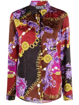 Saténová rifľová košeľa s potlačou Versace Jeans Couture červená