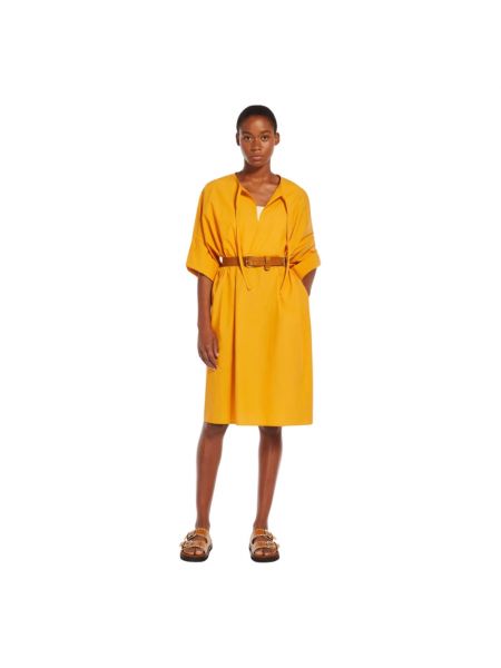 Sukienka midi bawełniana Max Mara Weekend żółta