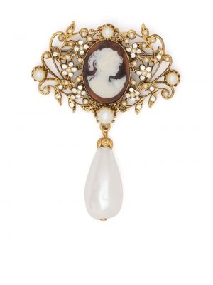 Pozlátená brošňa s perlami Dolce & Gabbana Pre-owned - zlatá