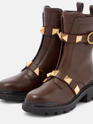 Ankle boots skórzane Valentino Garavani brązowe