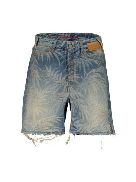 Szorty jeansowe z frędzli bawełniane Palm Angels niebieskie