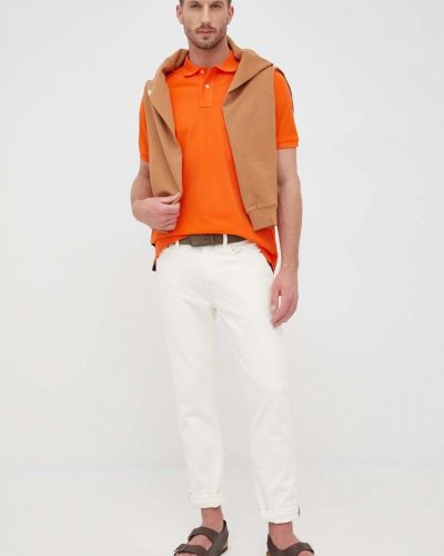 Pamučna polo majica jednobojna Woolrich narančasta