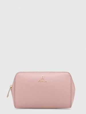 Usnjena kozmetična torbica Furla roza