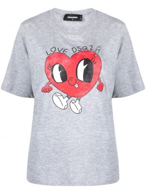 T-krekls ar apdruku ar sirsniņām Dsquared2 pelēks