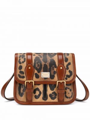 Kožená taška s potlačou s leopardím vzorom Dolce & Gabbana
