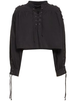 Βαμβακερό λινό πουκάμισο με κορδόνια Re/done μαύρο