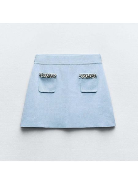 Юбка мини с аппликацией Zara голубая