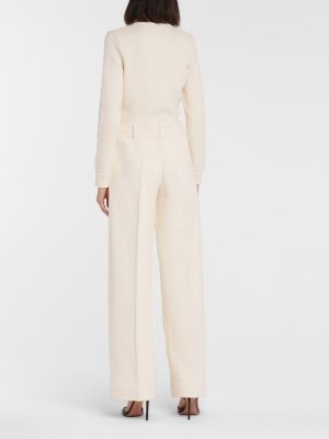 Bavlněné rovné kalhoty s vysokým pasem Fendi bílé