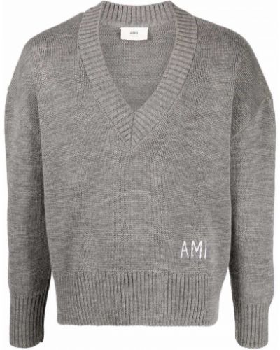 Jersey con escote v de tela jersey Ami Paris gris