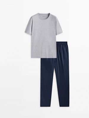 Пижама с атласным низом и верхом с короткими рукавами Massimo Dutti серый
