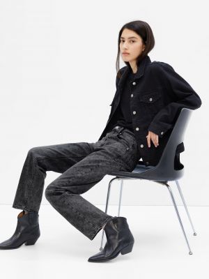Priliehavé džínsy s rovným strihom s vysokým pásom Gap čierna