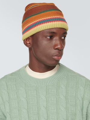 Pruhovaná bavlnená čiapka Acne Studios hnedá