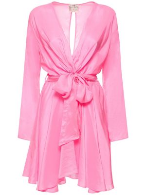 Jedwabna satynowa sukienka mini Forte Forte różowa