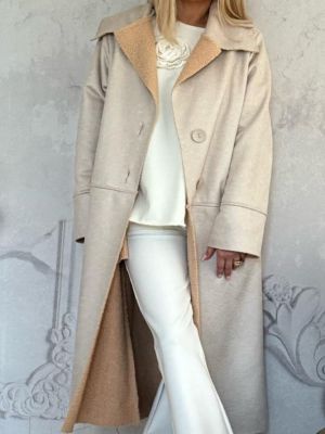 Péřový kabát s klopovým límcem By O La La béžový