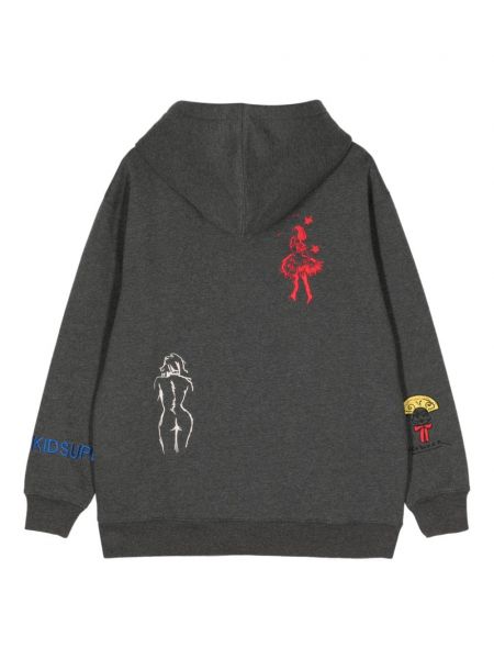 Medvilninis siuvinėtas džemperis su gobtuvu Kidsuper pilka