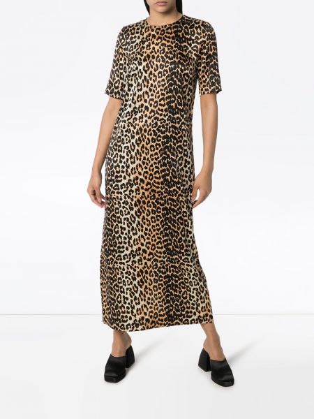 Vestido largo con estampado leopardo Ganni negro