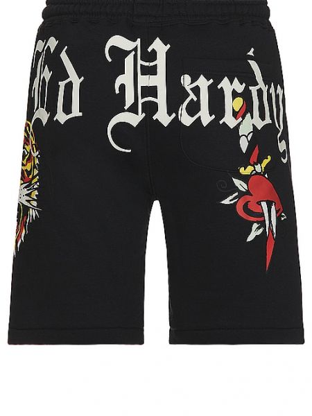 Pantalones cortos deportivos con rayas de tigre Ed Hardy negro