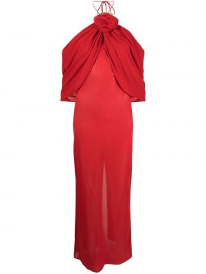 Φλοράλ μεταξωτή κοκτέιλ φόρεμα με διαφανεια Magda Butrym κόκκινο