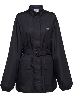 Černý kabát z nylonu Prada