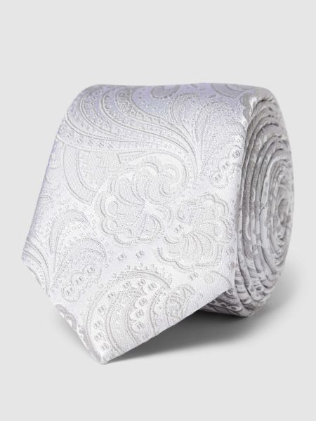Jedwabny krawat z wzorem paisley Prince Bowtie srebrny