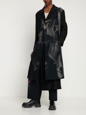 Lniany płaszcz Yohji Yamamoto czarny