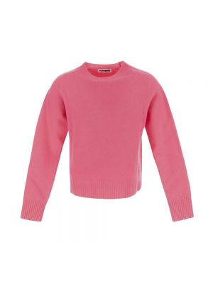 Sweter wełniany z dekoltem w serek Jil Sander różowy