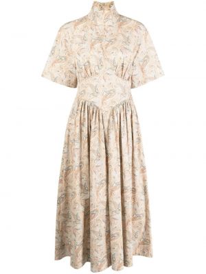 Klasické bavlněné midi šaty s krátkými rukávy Rosetta Getty - hnědá