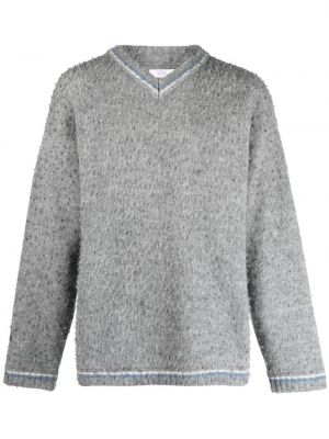 Pull en tricot à col v Erl gris