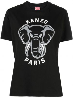 Bavlnené tričko s výšivkou s potlačou Kenzo - čierna