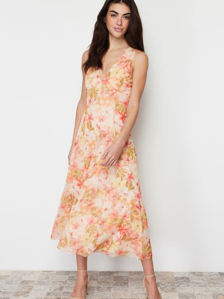 Плетена макси рокля на цветя с принт Trendyol